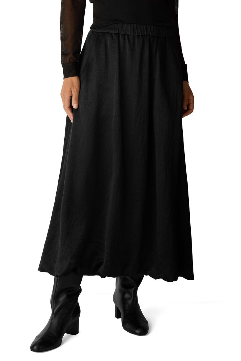 Crinkled Satin Bubble Hem Skirt, Main, color, BLACK