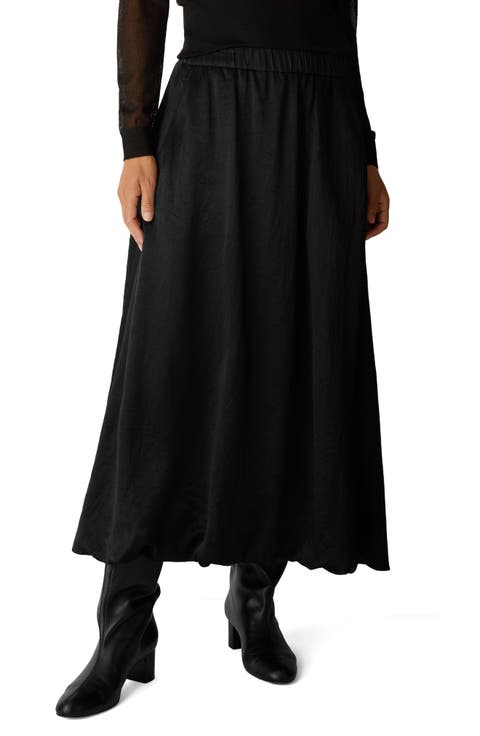 Crinkled Satin Bubble Hem Skirt