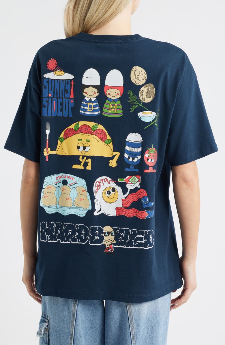 Damson Madder All Day Breakfast Oversize Organic Cotton Graphic T-Shirt, Alternate, color, Navy