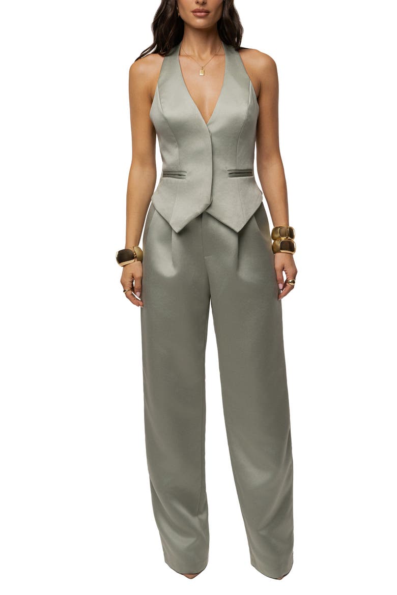 City Nights Satin Trouser, Alternate, color, Sage