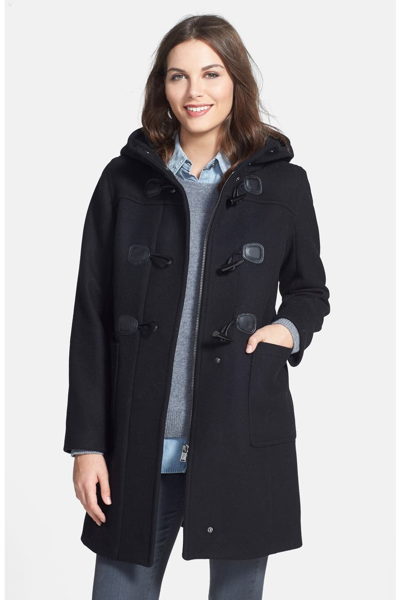 Wool Blend Hooded Duffle Coat, Main, color, BLACK