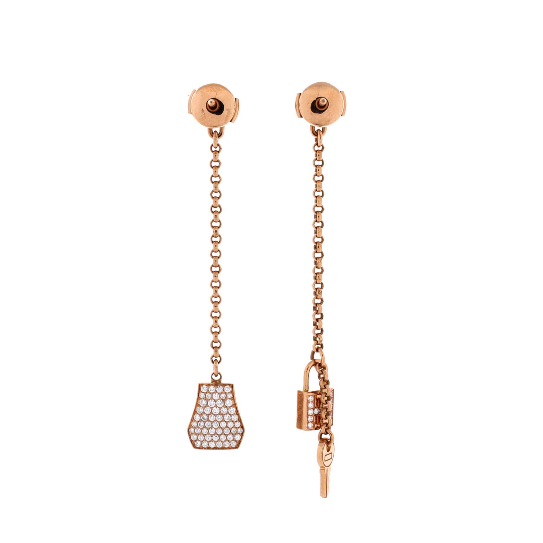 Pre-Owned Hermes Kelly Clochette Drop Earrings 18K Rose Gold and Diamonds, Alternate, color, Rose Gold