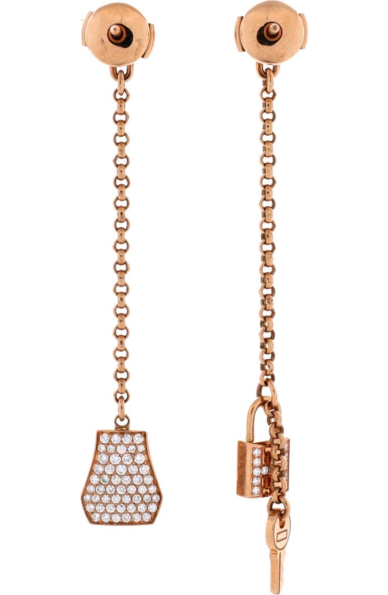 Pre-Owned Hermes Kelly Clochette Drop Earrings 18K Rose Gold and Diamonds, Alternate, color, Rose Gold