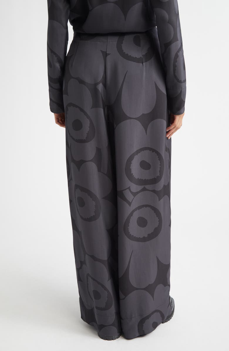 Marimekko Nhtvyys Unikko Pleated Wide Leg Twill Pants, Alternate, color, Black/ Dark Grey