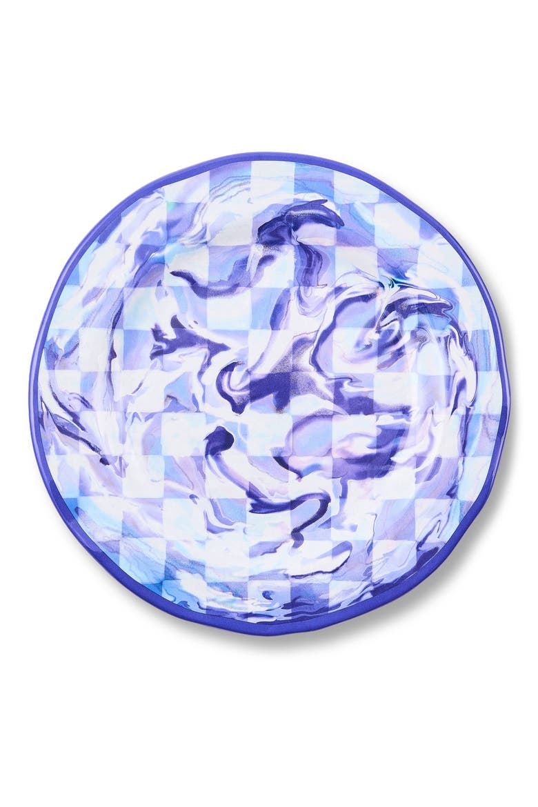 Set of 4 Blue Marble Check Melamine Dinner Plates, Main, color, BLUE