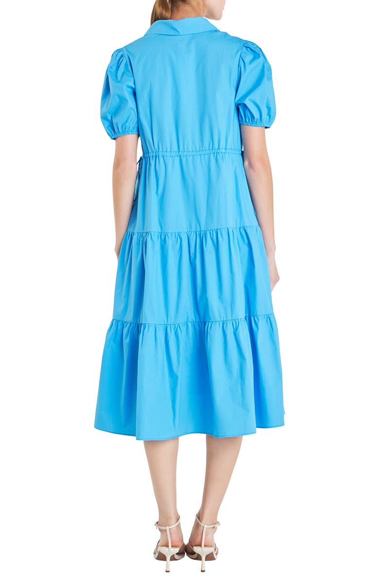 English Factory Tiered Puff Sleeve Poplin Midi Dress, Alternate, color, Ocean Blue