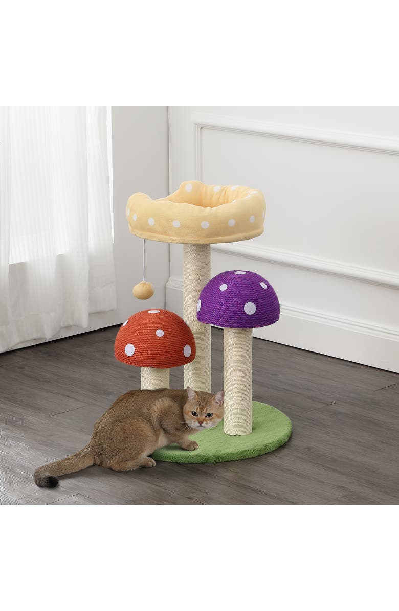 The Licker Store Pixie 22.5" 3-Tier Cottage Sisal Mushroom Cat Tree with Scratching Posts, Alternate, color, Multi
