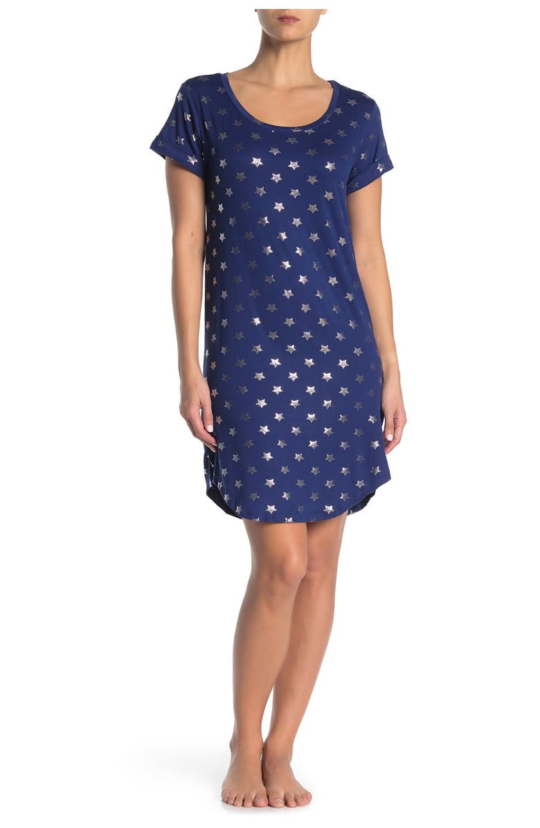 Tart Foil Printed Maxi Sleep Shirt, Main, color, 