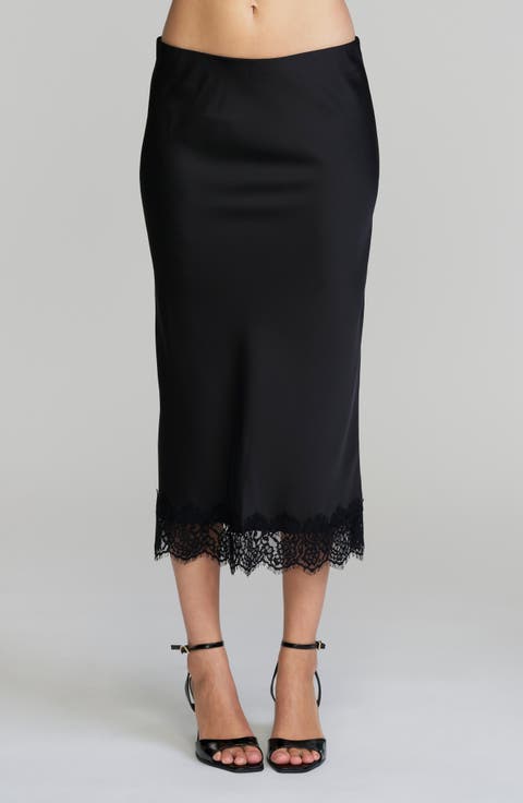 Satin Lace Hem Skirt