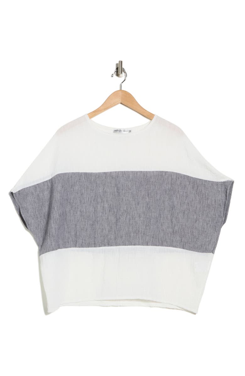 PATRIZIA LUCA Colorblock Short Sleeve Cotton Top, Alternate, color, Grey