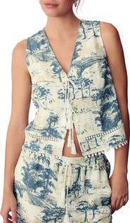 NEXT Tree Print Tie Front Sleeveless Top