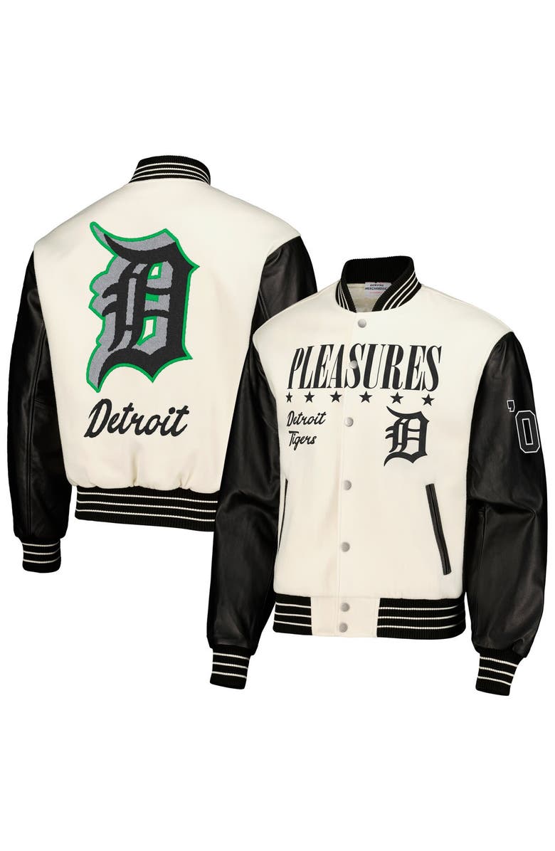 PLEASURES Men's PLEASURES White Detroit Tigers Full-Snap Varsity Jacket, Alternate, color, White