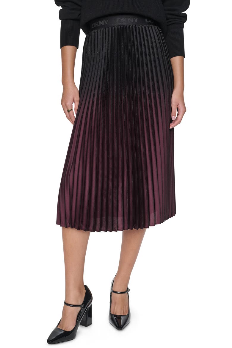 Pleated Metallic Ombré Skirt, Main, color, CABERNT/ BL