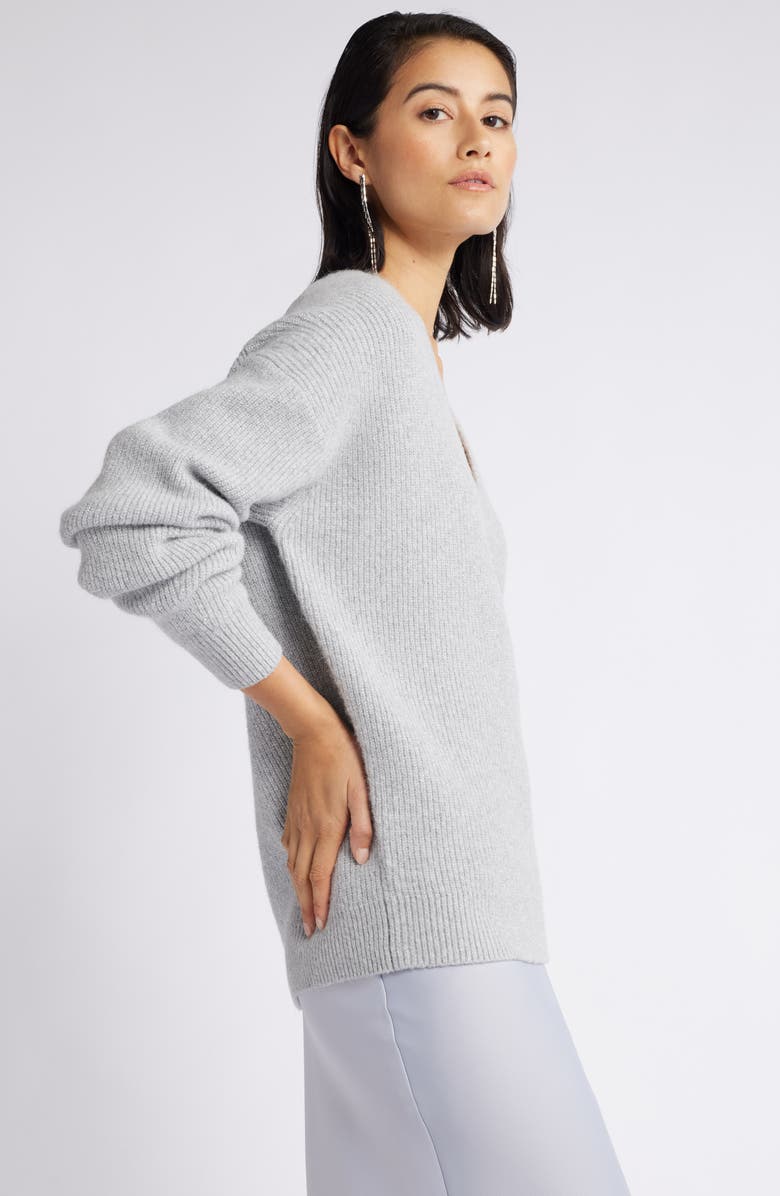 Nordstrom Metallic V-Neck Sweater, Alternate, color, Grey Htr- Silver Lurex