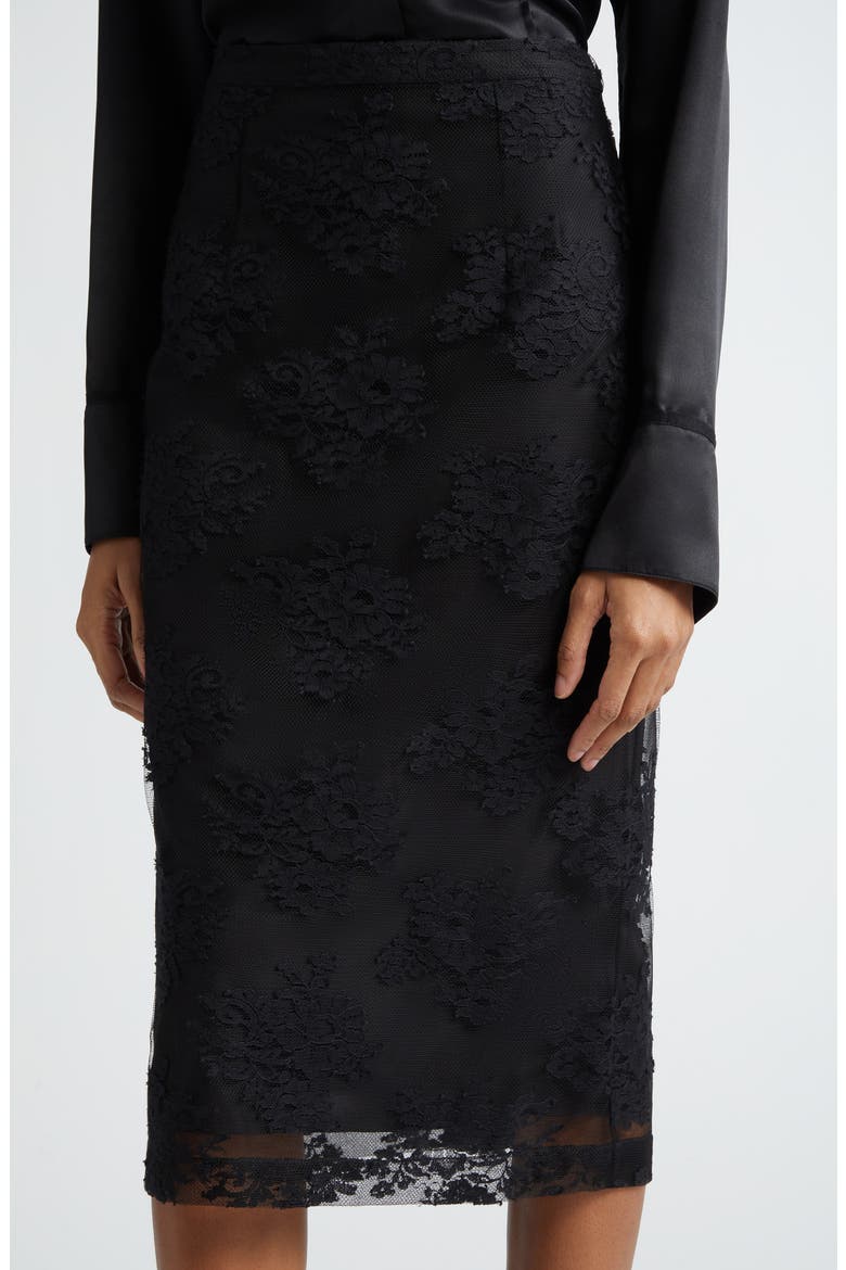 Floral Lace Pencil Skirt, Alternate, color, NERO