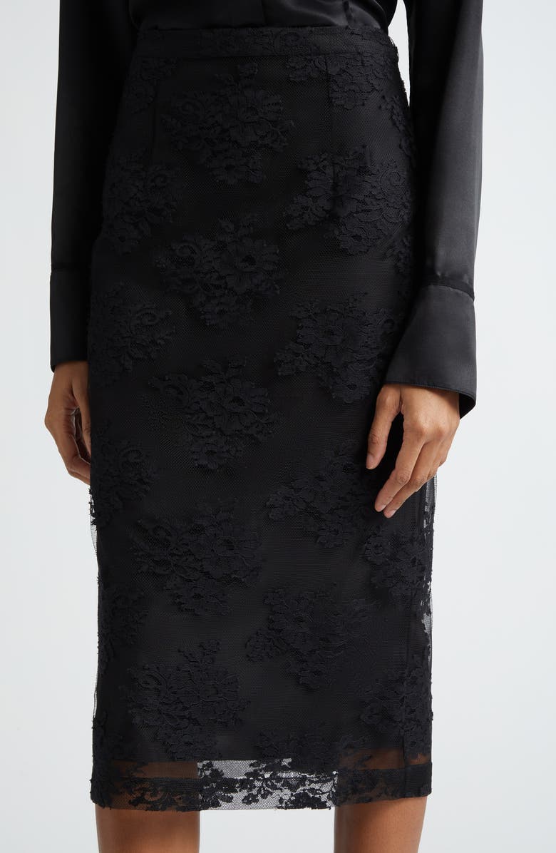 Dolce&Gabbana Floral Lace Pencil Skirt, Alternate, color, Nero