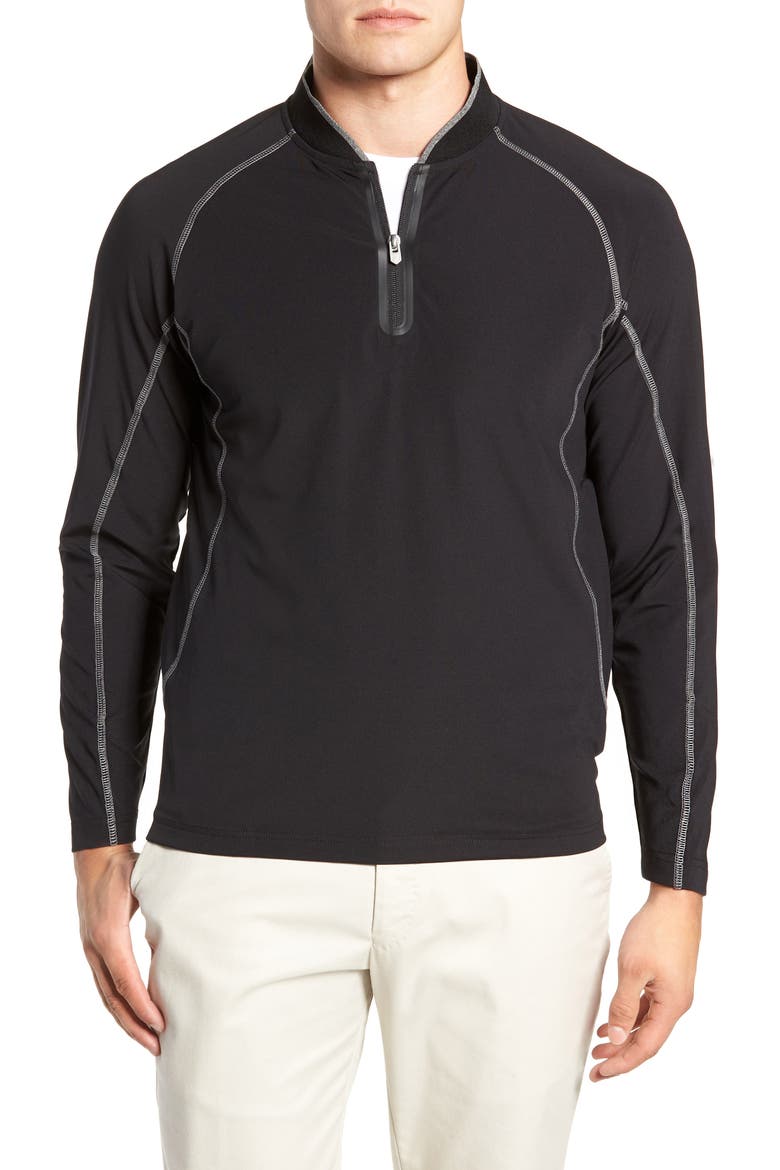 Quarter Zip Slim Fit Tech Pullover, Main, color, BLACK