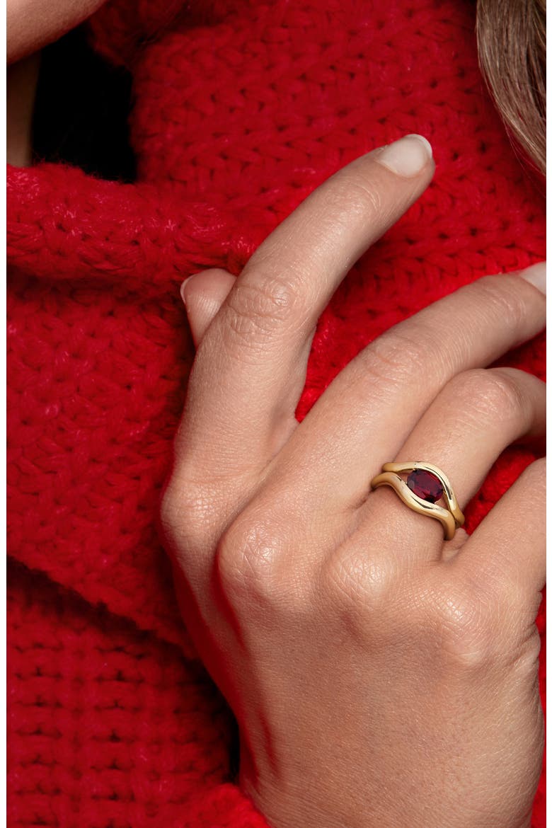 Garnet Solitaire Wavy Band Ring, Alternate, color, RED