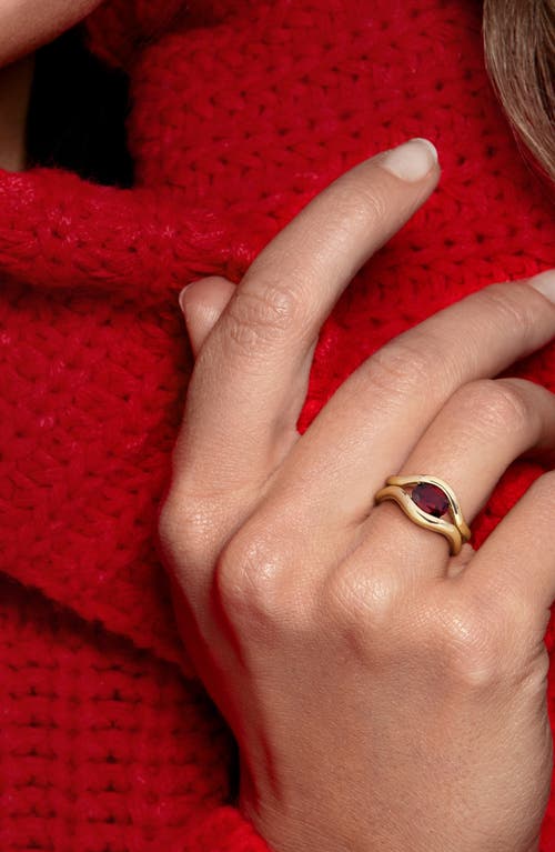 Delmar Garnet Solitaire Wavy Band Ring In Red