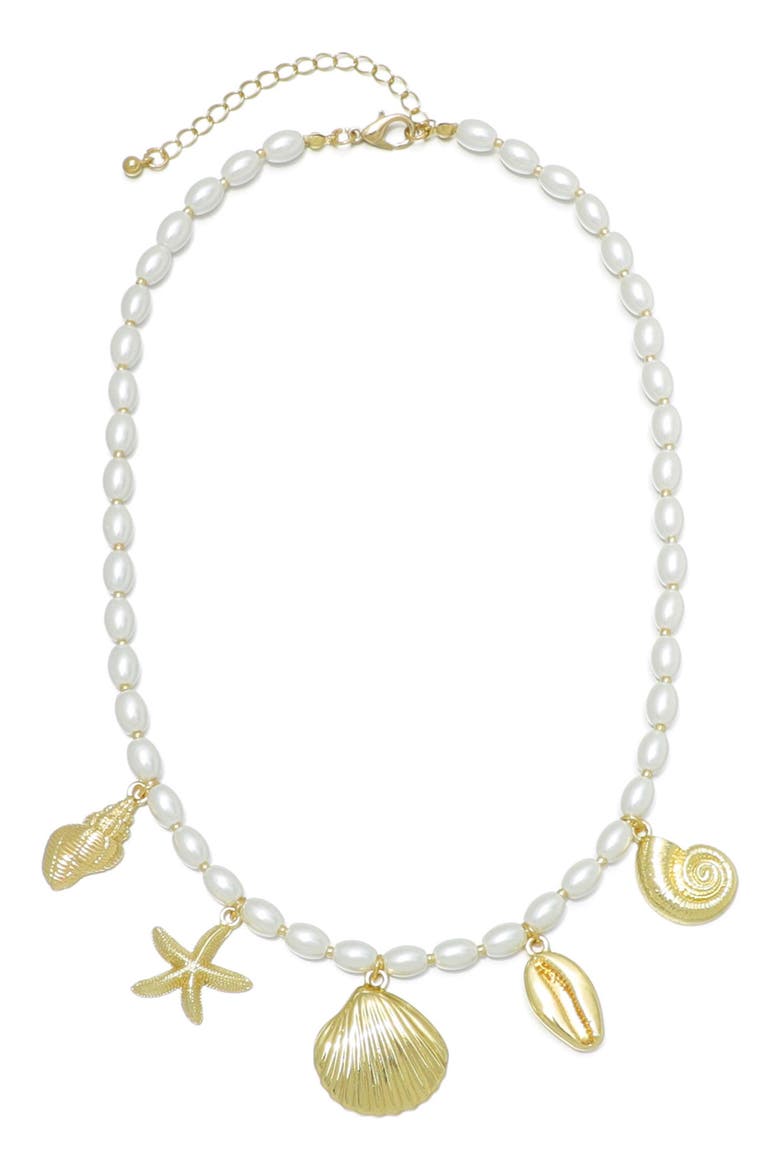 Shell Charm Faux Pearl Necklace, Main, color, GOLD/ WHITE