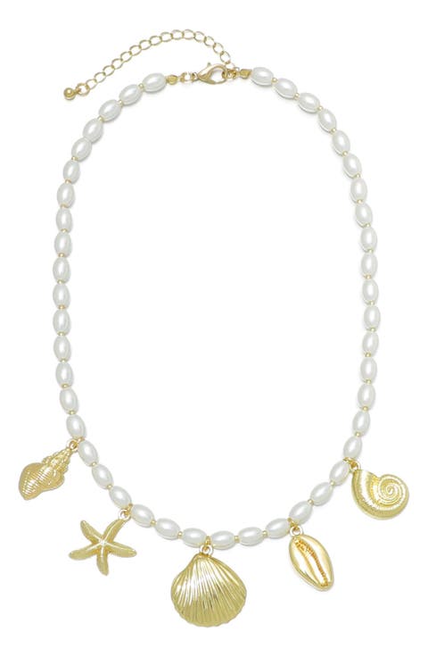 Shell Charm Faux Pearl Necklace