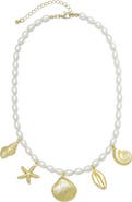 Adornia Shell Charm Faux Pearl Necklace