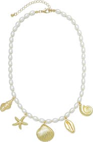 Adornia Shell Charm Faux Pearl Necklace