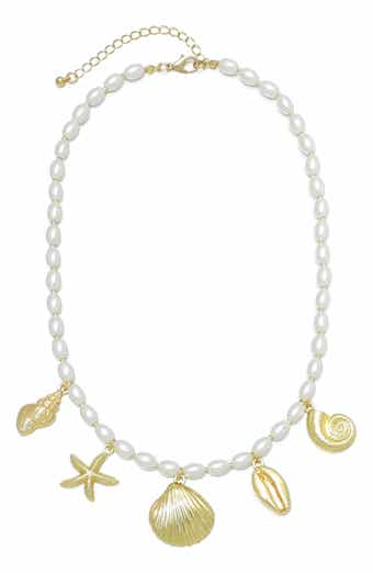 Adornia Shell Charm Faux Pearl Necklace