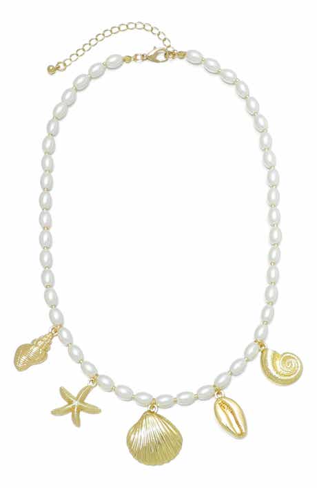 Adornia Shell Charm Faux Pearl Necklace