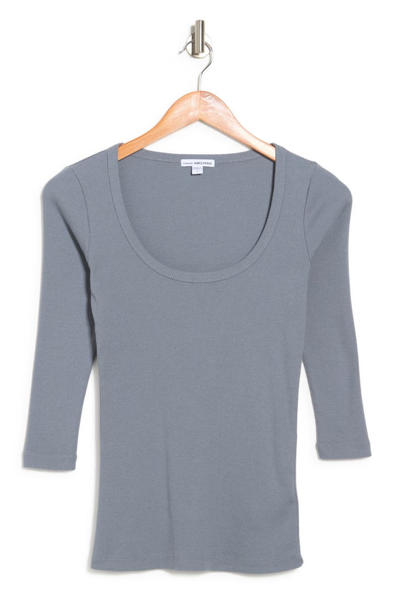 3/4 Sleebe U Neck Ribbed Tee, Alternate, color, ARSENIC