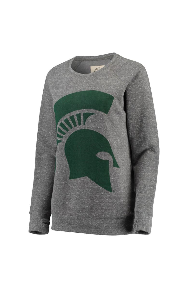 PRESSBOX Women's Pressbox Heathered Gray Michigan State Spartans Big Team Logo Knobi Fleece Tri-Blend Crew Neck Sweatshirt, Alternate, color,