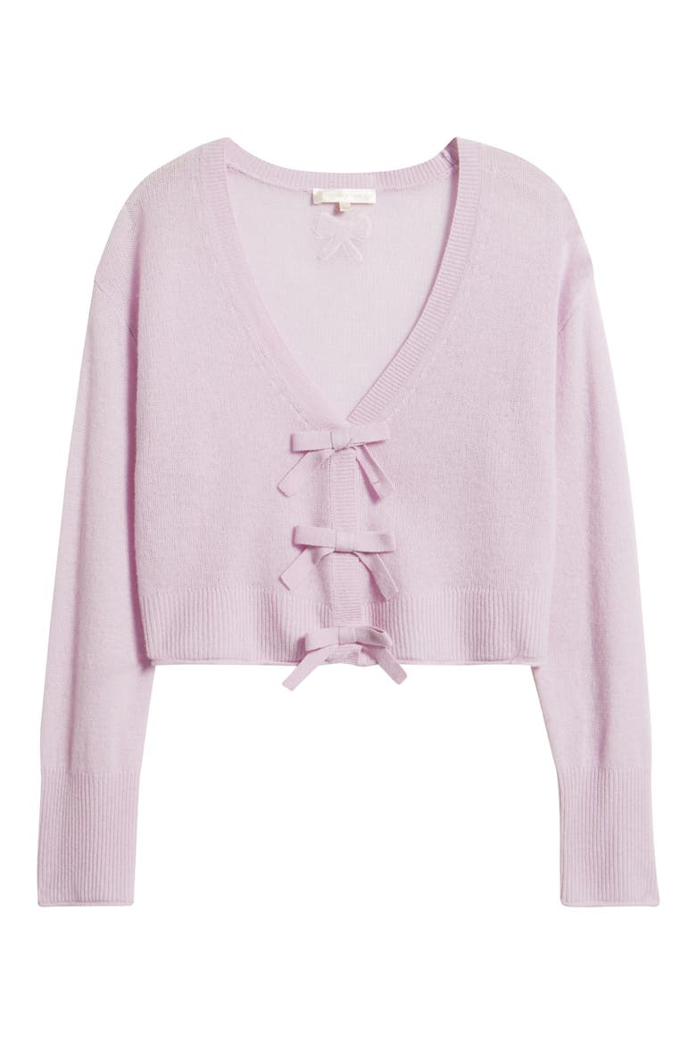 Luisella Bow Crop Cashmere Cardigan, Alternate, color, CLOUDED ROSE
