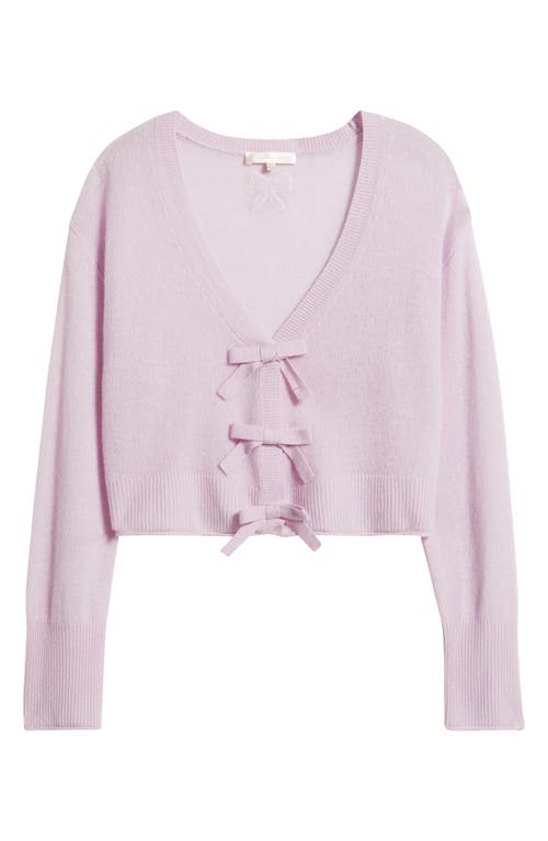 Loveshackfancy Luisella Bow Crop Cashmere Cardigan In Purple
