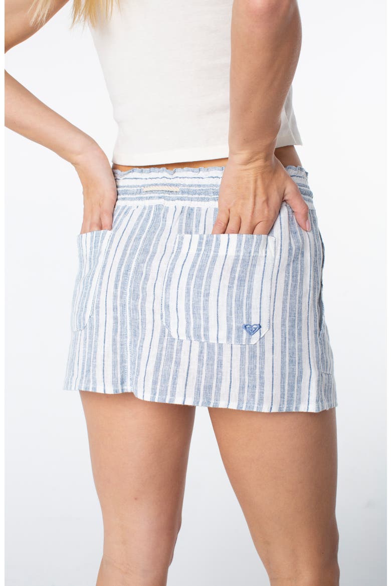 Oceanside Stripe Linen Blend Miniskirt, Alternate, color, BLUE HORIZON