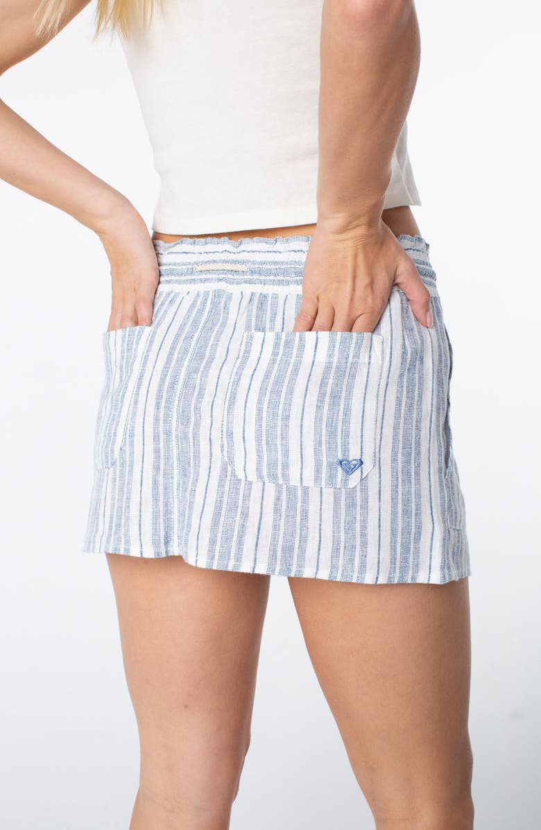 Roxy Oceanside Stripe Linen Blend Miniskirt, Alternate, color, Blue Horizon