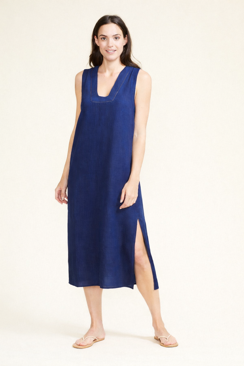 Grotta Midi Ladder Lace Sleeveless Dress, Main, color, Navy