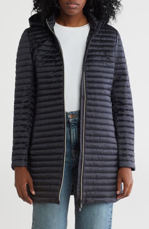 Save The Duck Chiara Hooded Shiny Long Puffer Jacket In Black