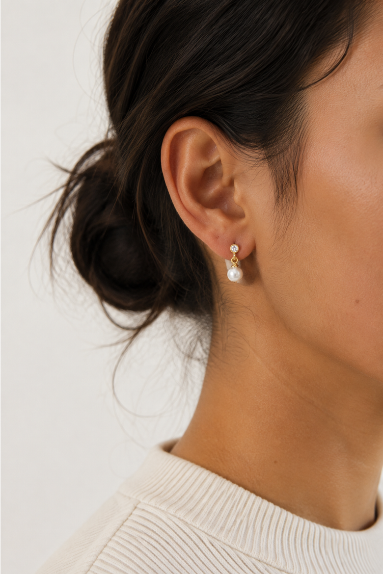 Akoya Pearl & .06 CT Natural Diamond Earrings in 14K Gold, Alternate, color, Gold