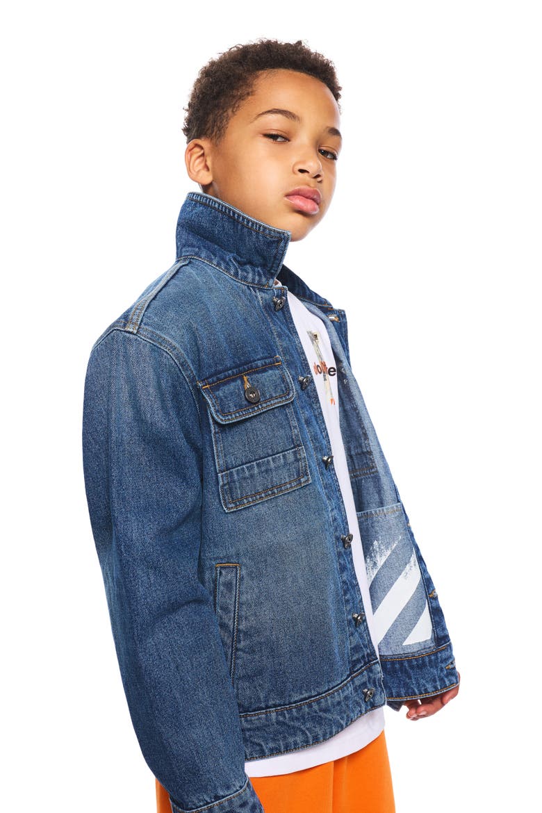 Kids' Diag Denim Jacket, Alternate, color, STEEL INDIGO