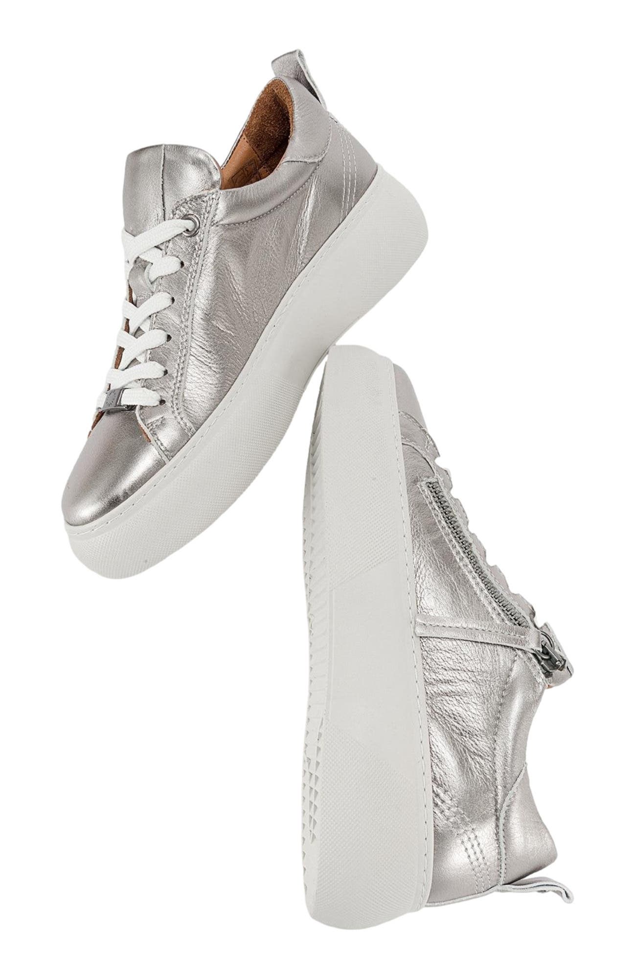Forever 
Always Shoes Allie Leather Zip Sneaker, Alternate, color, Silver Leather