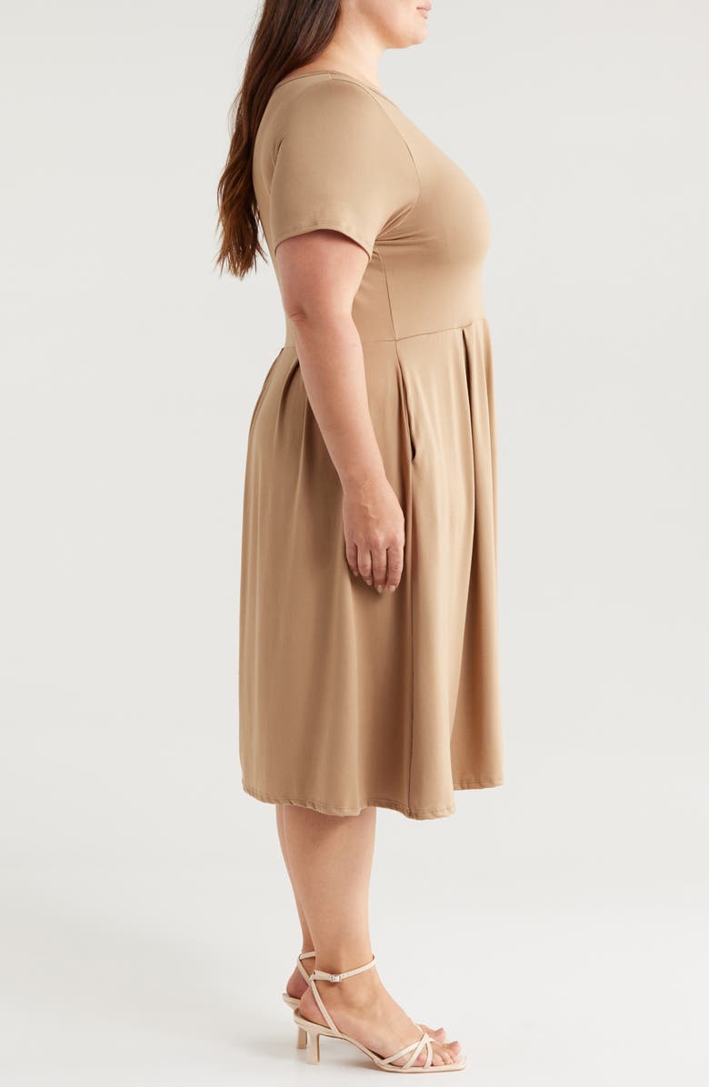 24seven Comfort Apparel Stretch A-Line Midi Dress, Alternate, color, Taupe