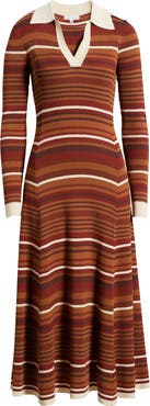 MOON RIVER Stripe Long Sleeve Midi Sweater Dress