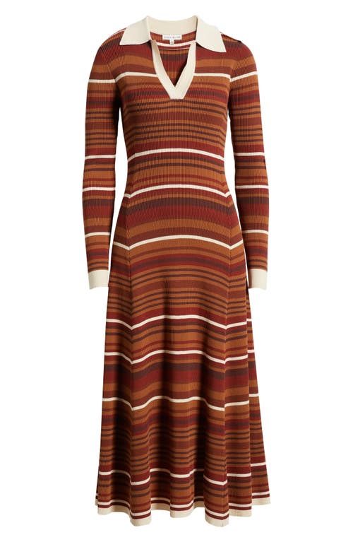 Moon River Stripe Long Sleeve Midi Sweater Dress In Brown
