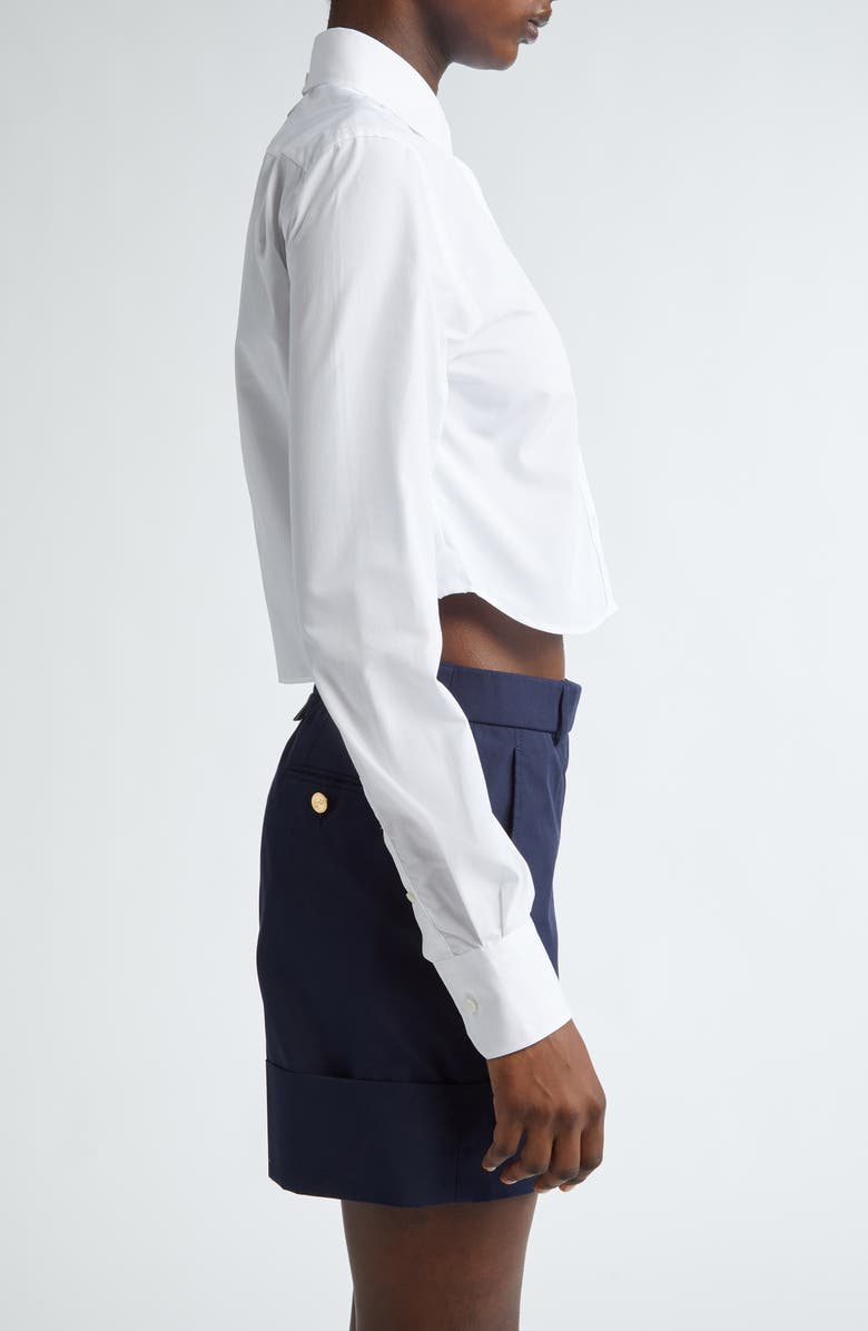 Thom Browne Crop Cotton Button-Up Shirt, Alternate, color, White