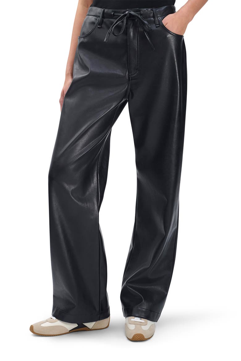 Phoebe Faux Leather Drawstring Wide Leg Pants, Main, color, BLACK
