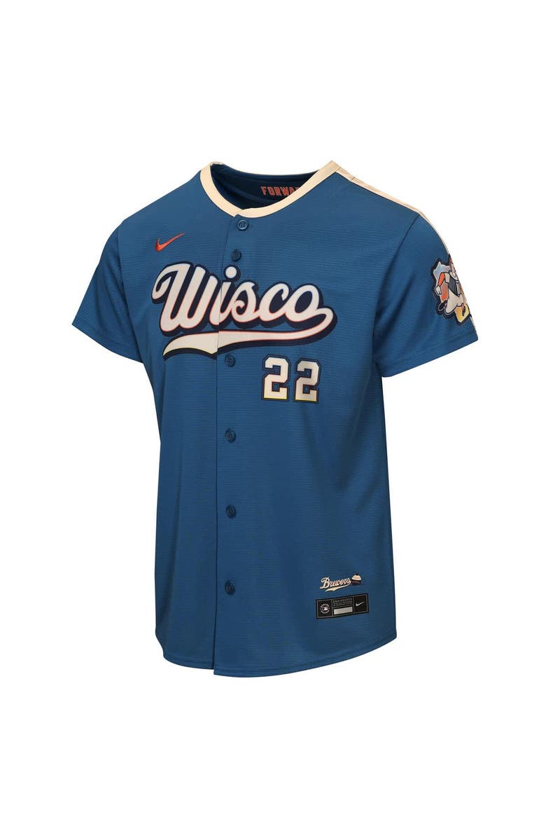 Nike Youth Nike Christian Yelich Mineral Blue Milwaukee Brewers 2026 City Connect Stadium Jersey, Alternate, color, Mineral Blue