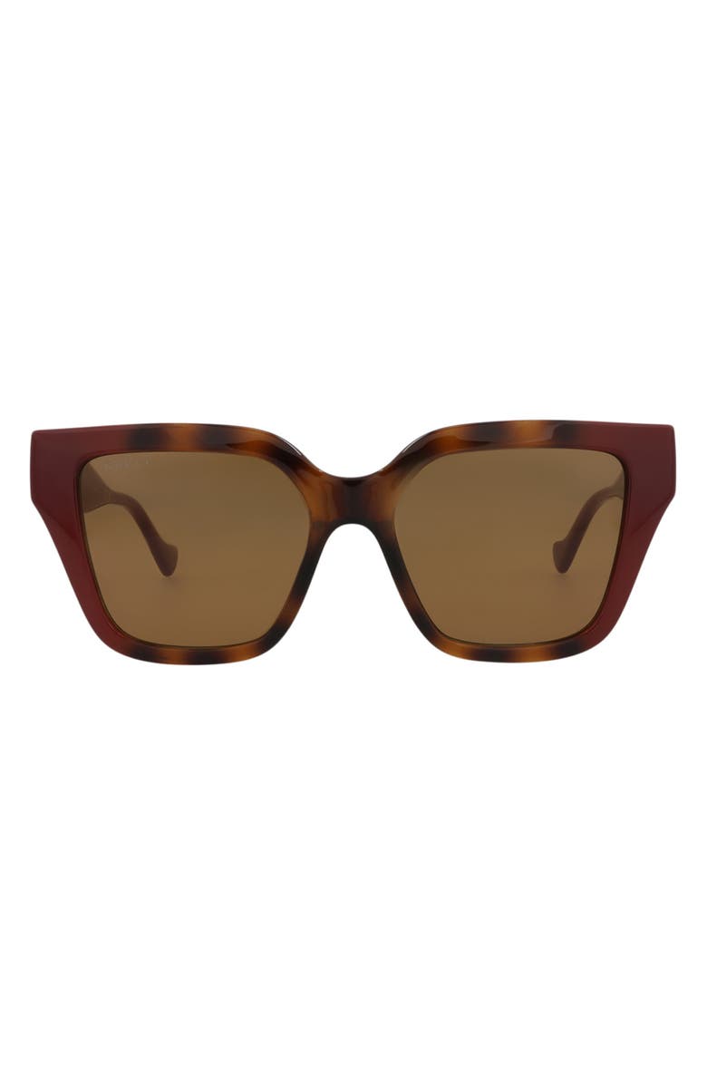Gucci 54mm Rectangular Sunglasses, Main, color, Havana Burgundy Brown