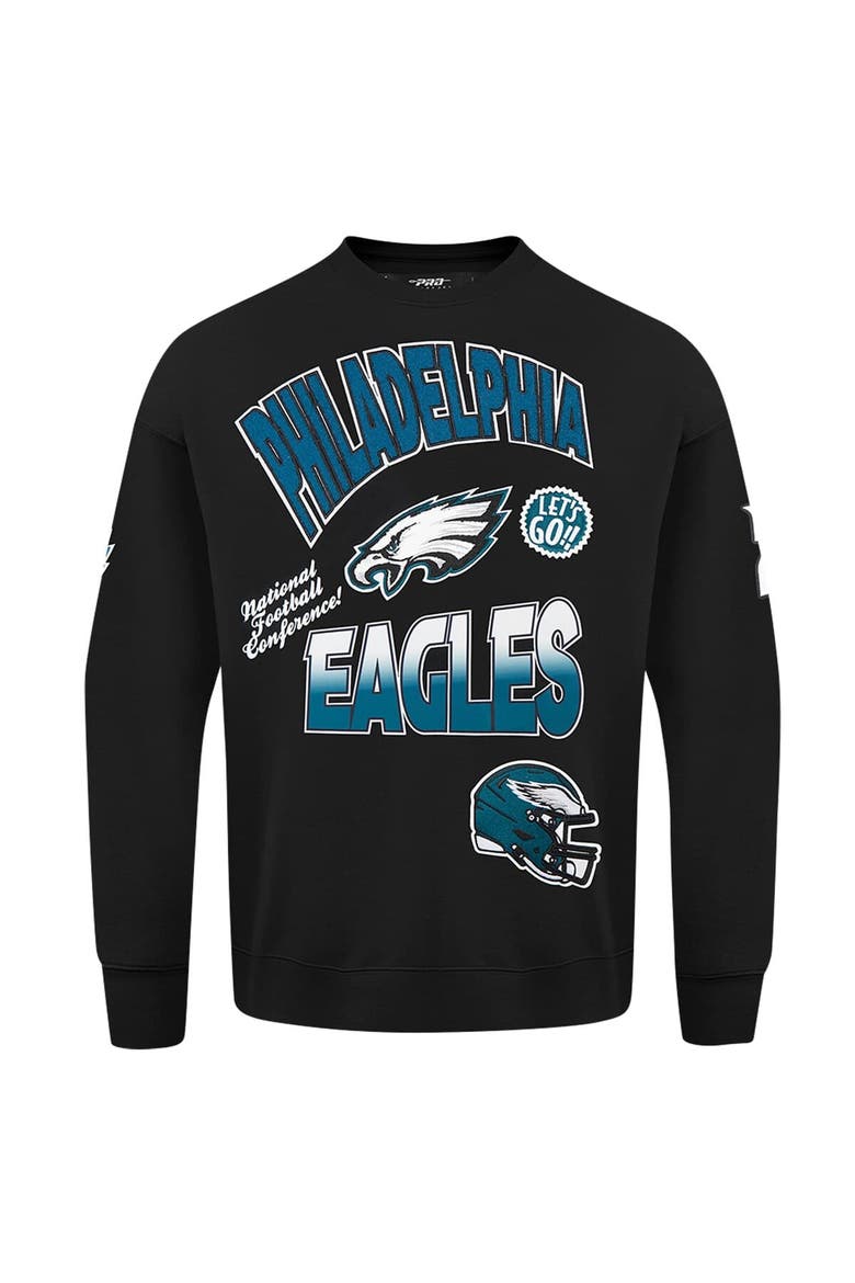Men's Pro Standard Black Philadelphia Eagles Turn It Up Drop Shoulder Pullover Sweatshirt, Alternate, color, Black