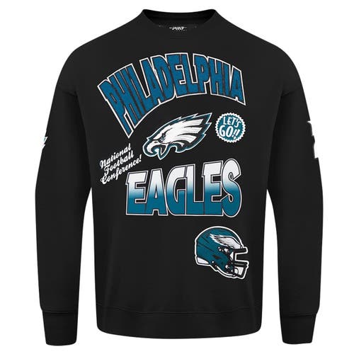 Pro Standard Black Philadelphia Eagles Turn It Up Drop Shoulder Pullover Sweatshirt In Black