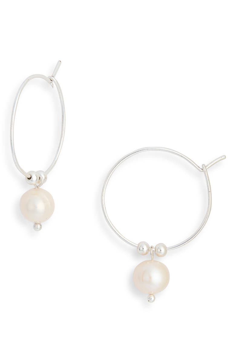 Karine Sultan Faux Pearl Beaded Hoop Earrings, Main, color, Silver